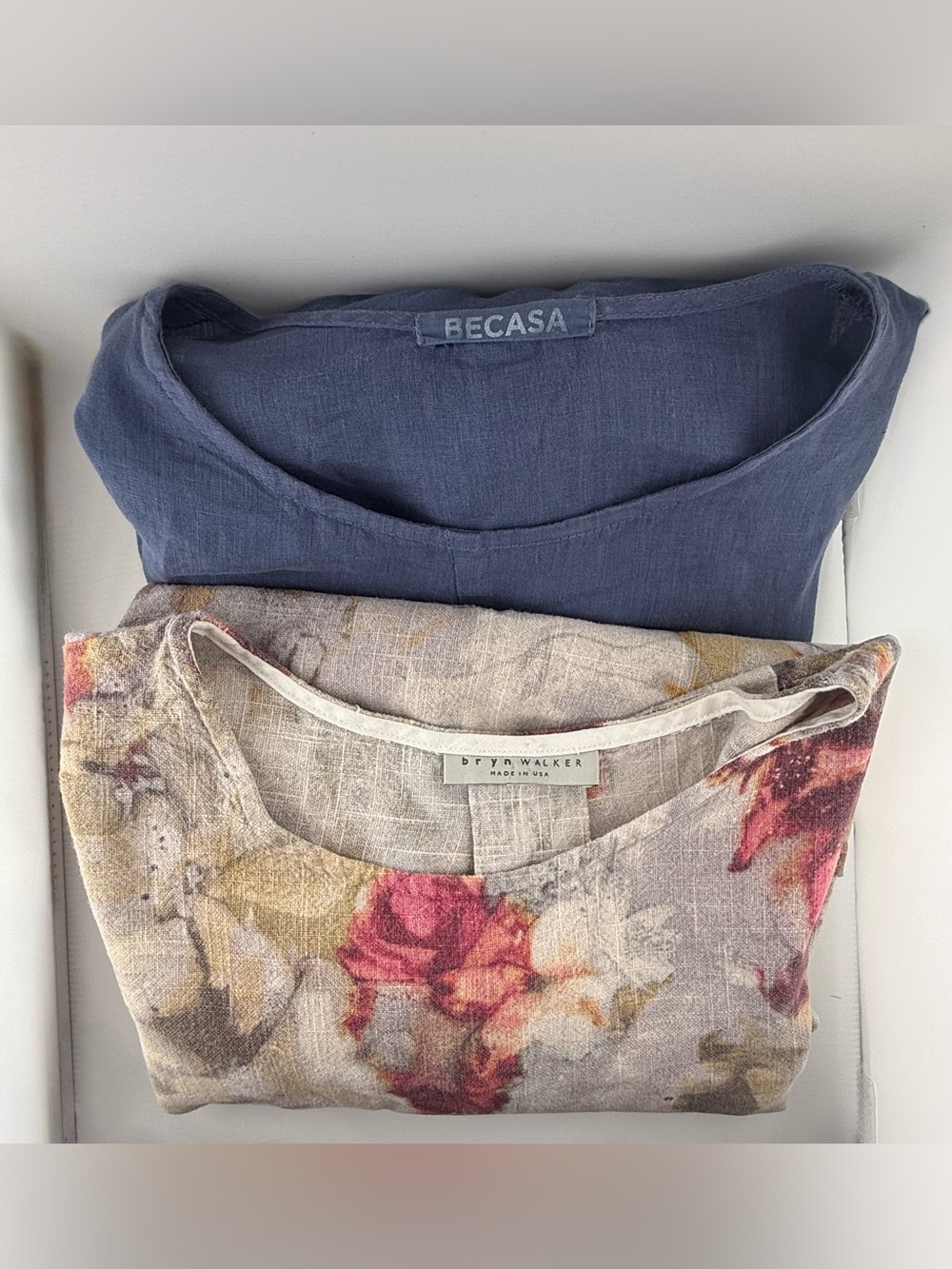 bryn Walker Floral Linen Top & Becasa Blouse Bundle Large Coastal Boho Natural